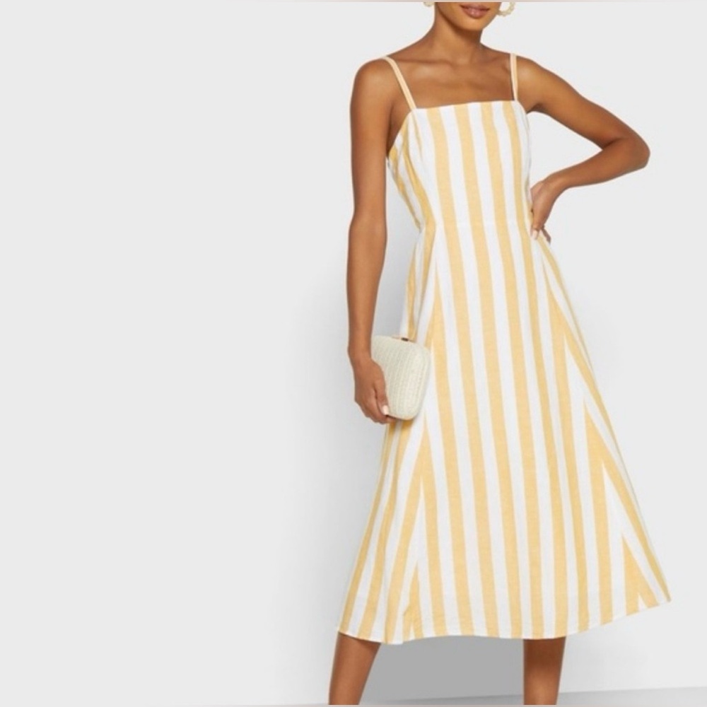NWOT - GAP Yellow & White Striped Spaghetti Strap Midi Dress Size 12